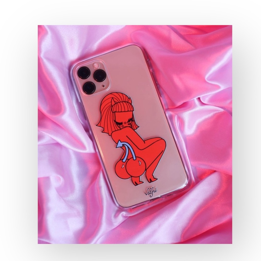 new Valfre ☻︎ Lucy Cherry Bottom ☻ iPhone 6+ 7+ 8+ Clear Case ☻ Artist Drawn